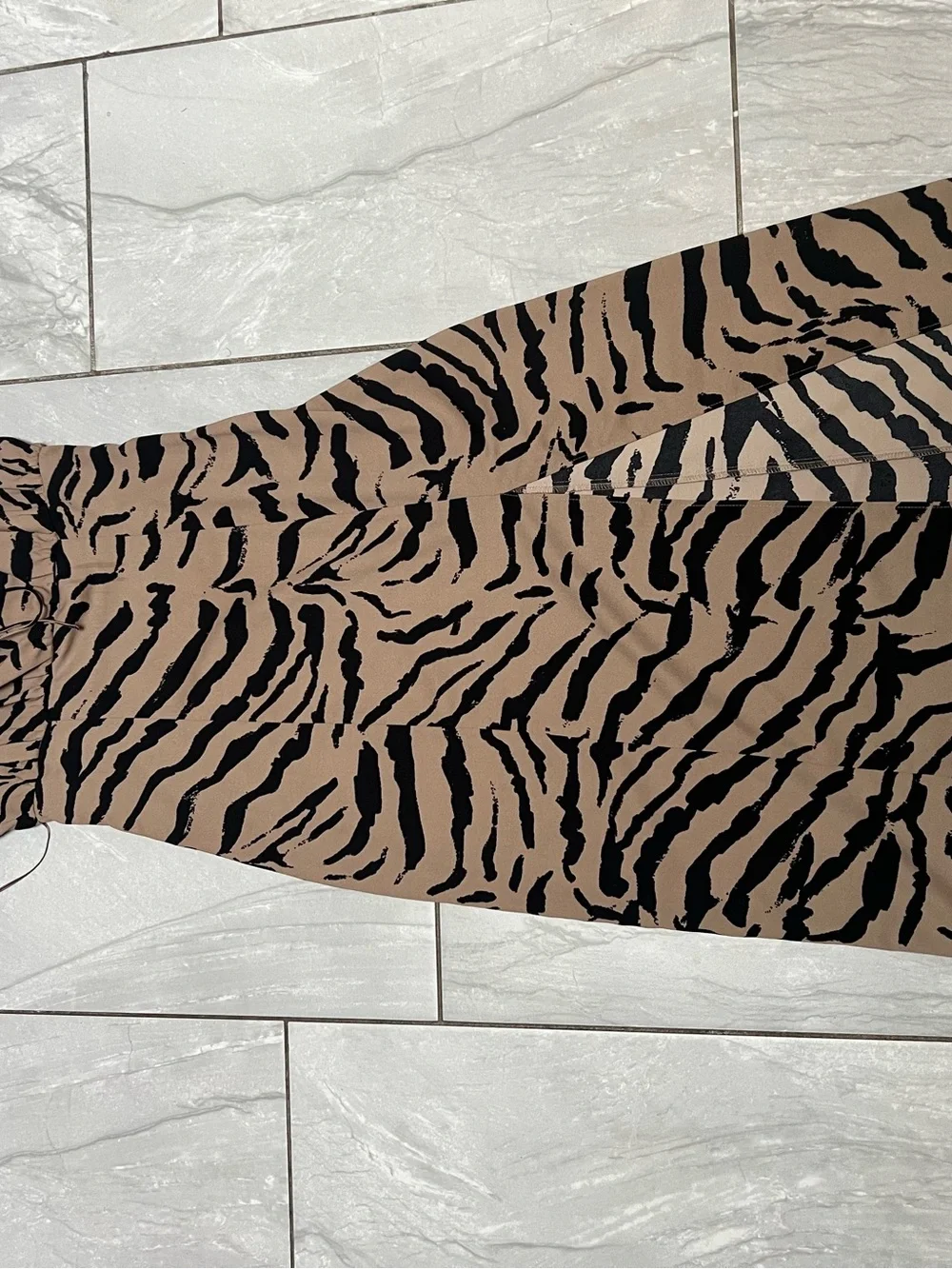 Bar III Beige and Black Zebra-Print Midi Dress with Side Slit